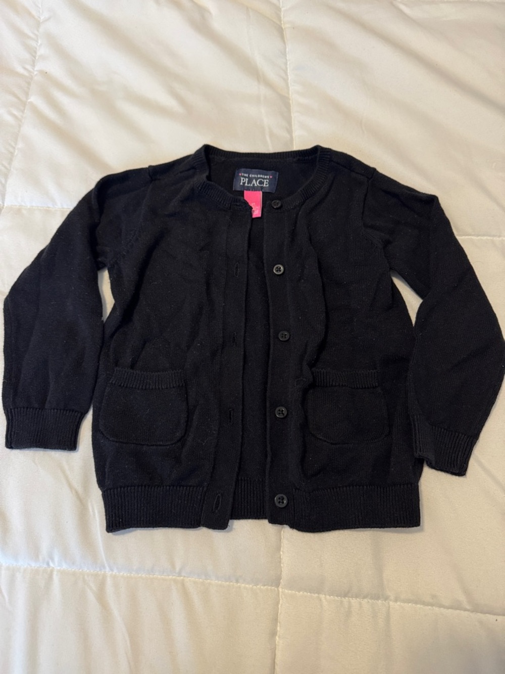 The Children's Place Black Knit Button-Up Cardigan with Pockets